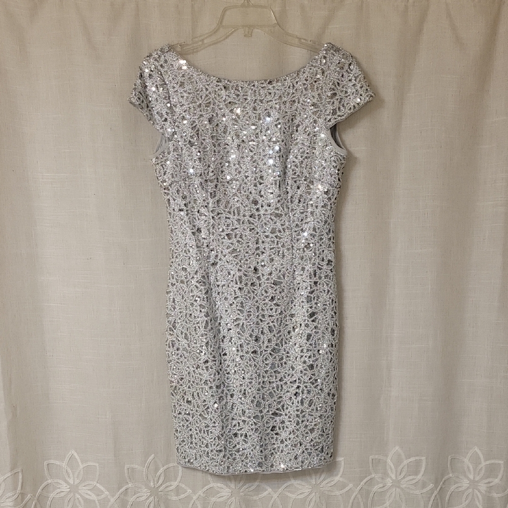 Adrianna Papell Silver Sequin Dress